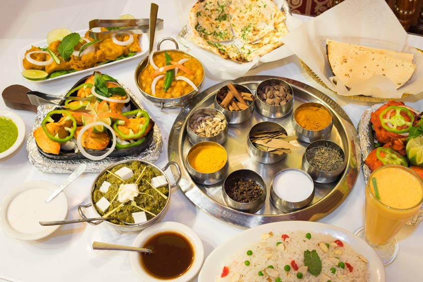 Taj of Marin Food Delivery - Indian Food - different Indian dishes with different spices. 